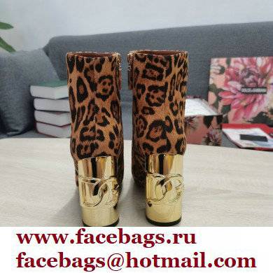 Dolce  &  Gabbana Heel 10.5cm Leather Ankle Boots Leopard Print Brown with DG Karol Heel 2021
